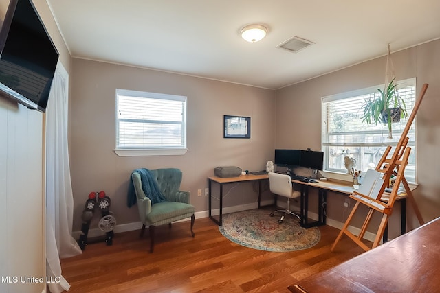 office area with hardwood / wood-style floors