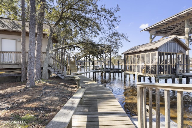 view of dock featuring a water view