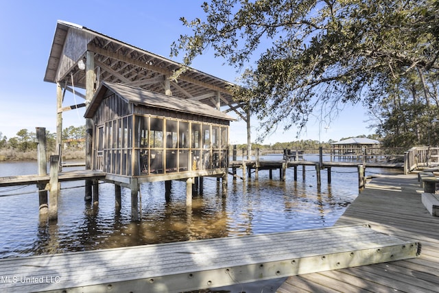 dock area featuring a water view