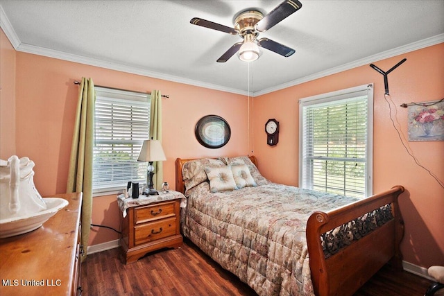 5967 Huntview Dr, Jackson, MS 39206 - bedroom featuring dark wood-type flooring, baseboards, multiple windows, and ornamental molding