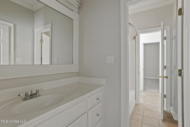 144 Whisper Lake Blvd, Madison, MS 39110 - full bathroom with vanity, ornamental molding, tile patterned flooring, and curtained shower