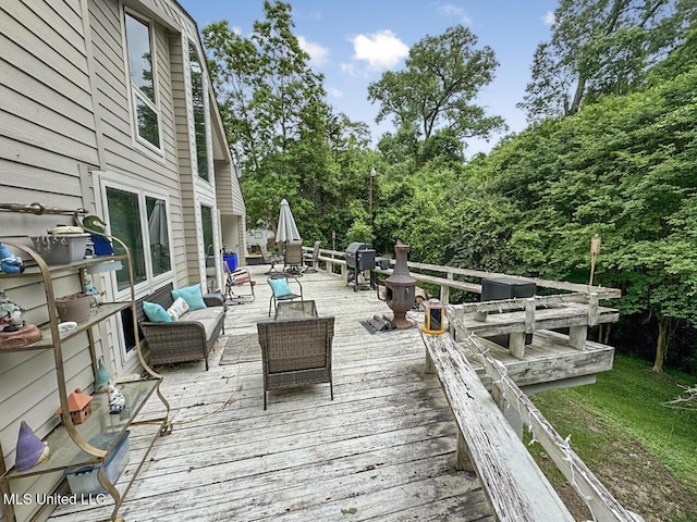 1802 Robinson St, Natchez, MS 39120 - wooden deck featuring grilling area and an outdoor living space