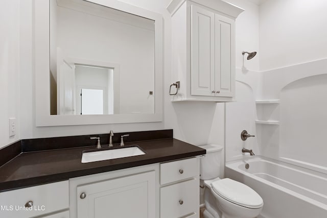 full bathroom with vanity, toilet, and tub / shower combination