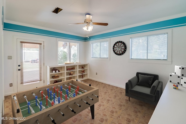 5211 Washington Ave, Gulfport, MS 39507 - game room with ceiling fan, crown molding, and baseboards