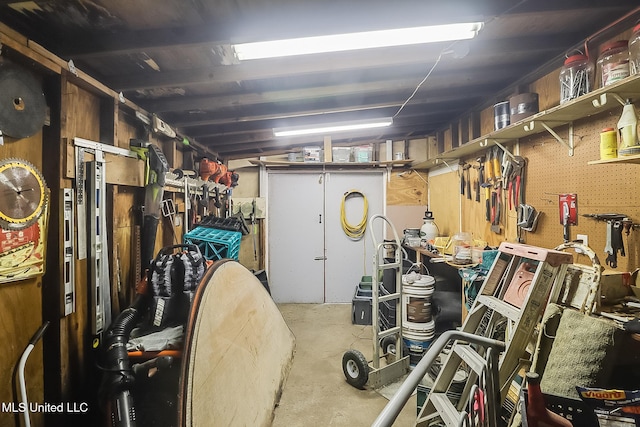 basement featuring a workshop area