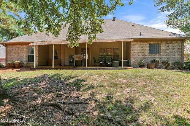 back of house featuring a patio and a lawn