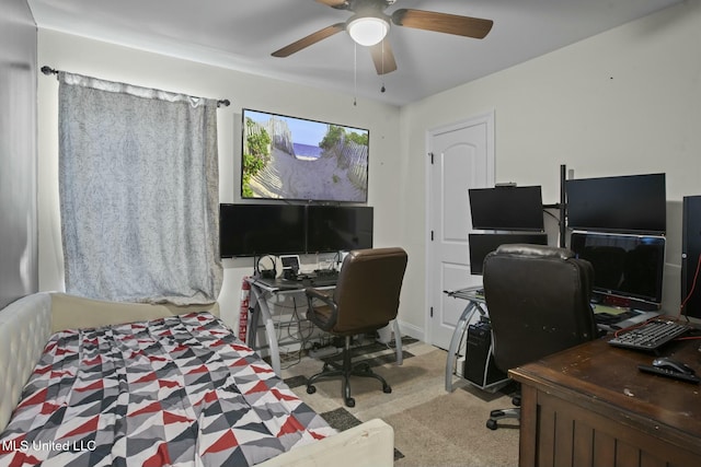 bedroom with ceiling fan and carpet flooring