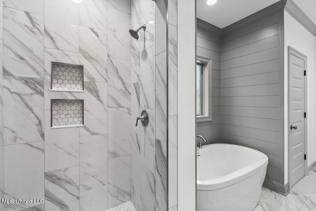 115 Grayson Way, Madison, MS 39110 - full bathroom featuring a marble finish shower, marble look tile flooring, and a freestanding bath