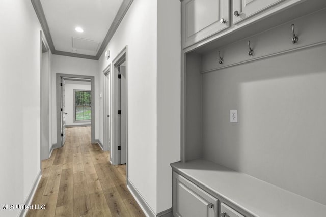 115 Grayson Way, Madison, MS 39110 - mudroom featuring ornamental molding, light wood-type flooring, baseboards, and recessed lighting