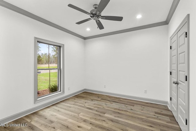 115 Grayson Way, Madison, MS 39110 - unfurnished bedroom featuring crown molding, wood finished floors, recessed lighting, baseboards, and a ceiling fan
