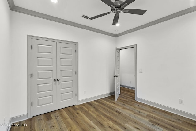 115 Grayson Way, Madison, MS 39110 - unfurnished bedroom featuring crown molding, wood finished floors, recessed lighting, baseboards, and a ceiling fan