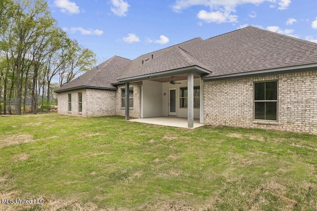 115 Grayson Way, Madison, MS 39110 - rear view of house featuring roof with shingles, a ceiling fan, a patio, and brick siding