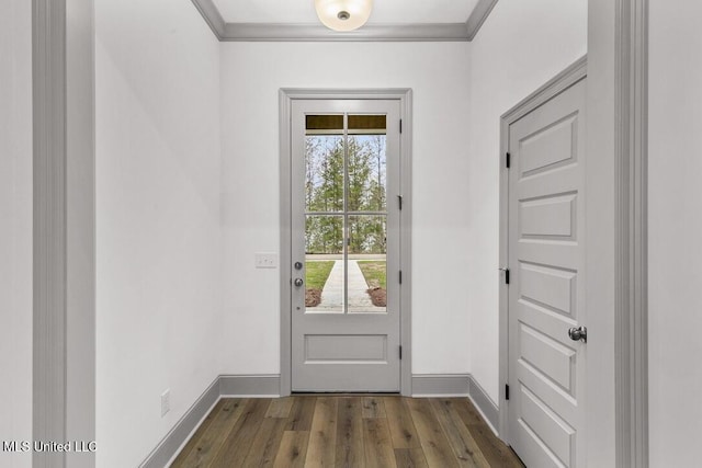 115 Grayson Way, Madison, MS 39110 - doorway to outside with dark wood-type flooring, baseboards, and ornamental molding