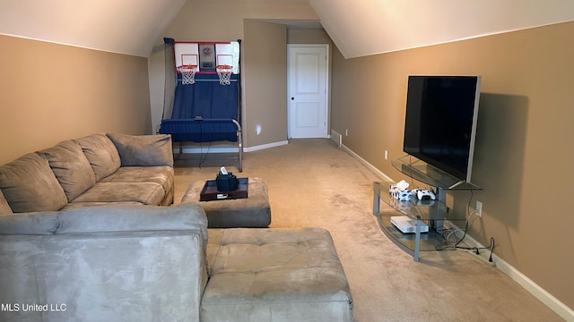 14291 Buttercup Dr, Olive Branch, MS 38654 - carpeted living room with vaulted ceiling and baseboards