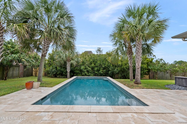 view of pool with a yard and a patio