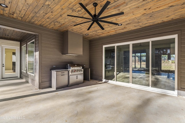 view of patio / terrace with ceiling fan and area for grilling