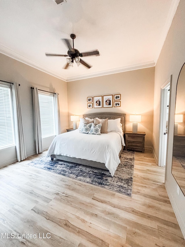 420 Stoneybrook Dr, Brandon, MS 39042 - bedroom featuring ornamental molding, wood finished floors, and ceiling fan