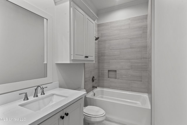 full bath with toilet, vanity, and shower / bathing tub combination