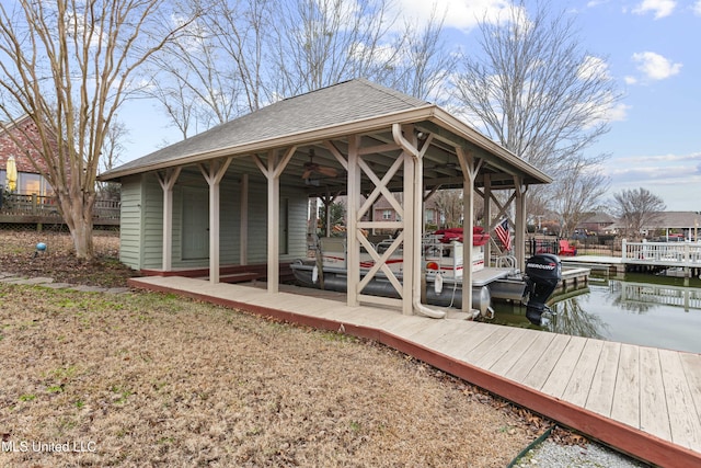 dock area with a water view