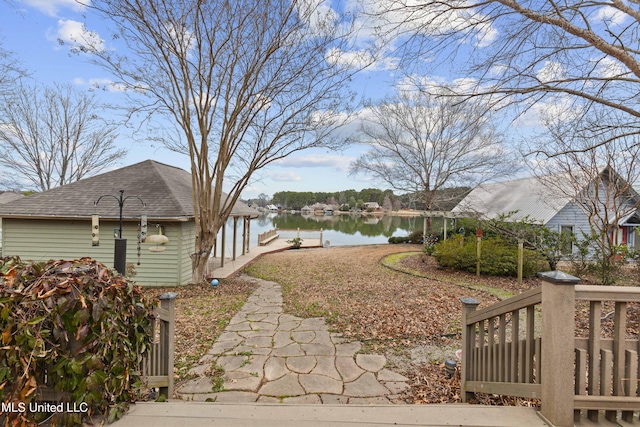 view of yard with a water view