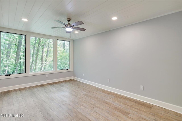 1844 Eastover Dr, Jackson, MS 39211 - unfurnished room with wood ceiling, a ceiling fan, baseboards, light wood-style floors, and recessed lighting