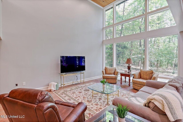 1844 Eastover Dr, Jackson, MS 39211 - living room with high vaulted ceiling, plenty of natural light, baseboards, and wood finished floors