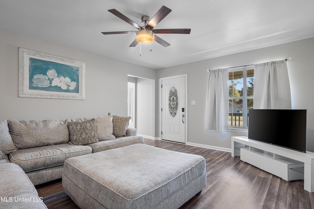 2869 Honduras Dr, Gautier, MS 39553 - living room featuring dark wood finished floors and a ceiling fan