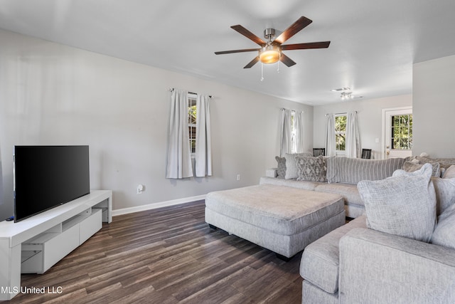 2869 Honduras Dr, Gautier, MS 39553 - living room with dark wood-style flooring and a ceiling fan