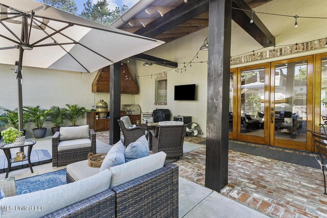 101 Lake Village Dr, Madison, MS 39110 - view of patio with french doors, an outdoor hangout area, and exterior kitchen