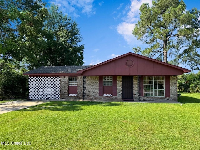 208 Cedar Dr, Diberville, MS 39540 - ranch-style home featuring a front yard, concrete driveway, and brick siding