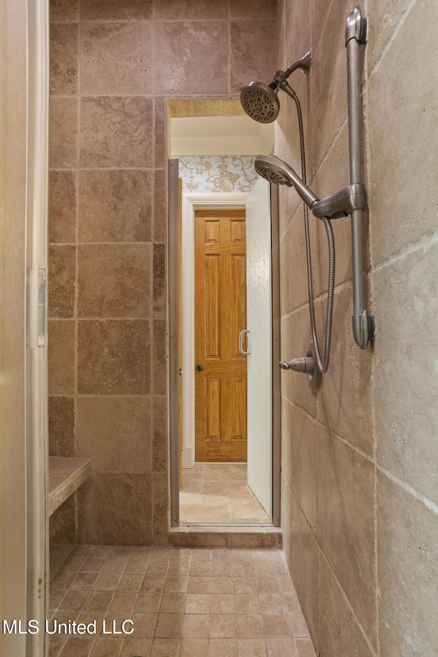 bathroom with a stall shower