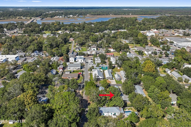 bird's eye view featuring a water view