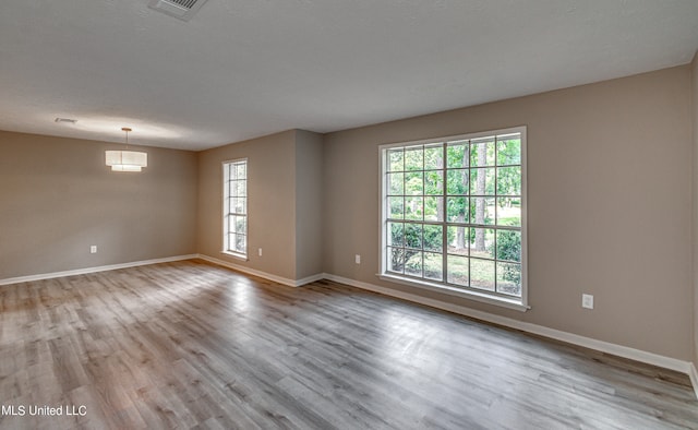 spare room featuring light wood-type flooring