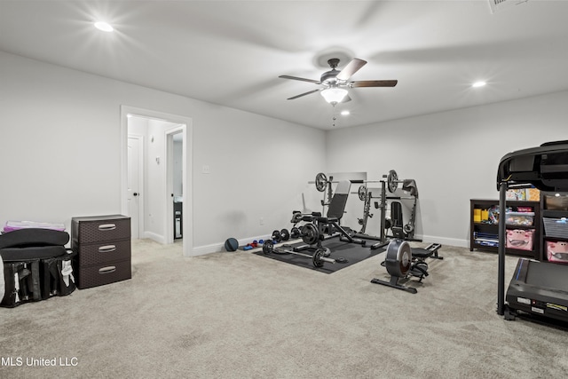 9363 Taylor Pl, Ocean Springs, MS 39564 - workout area with carpet floors, baseboards, a ceiling fan, and recessed lighting