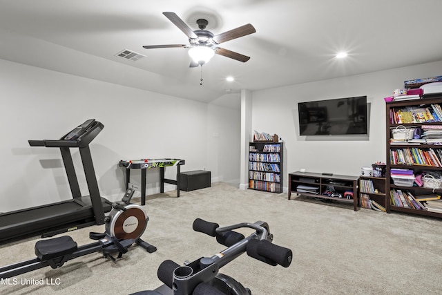 9363 Taylor Pl, Ocean Springs, MS 39564 - workout room with ceiling fan, recessed lighting, carpet, and baseboards