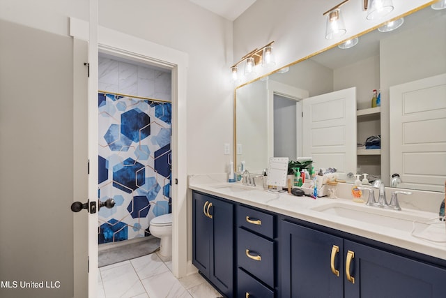 6731 Bobwhite Cir, Southaven, MS 38672 - full bath with marble finish flooring, toilet, double vanity, and a shower with curtain
