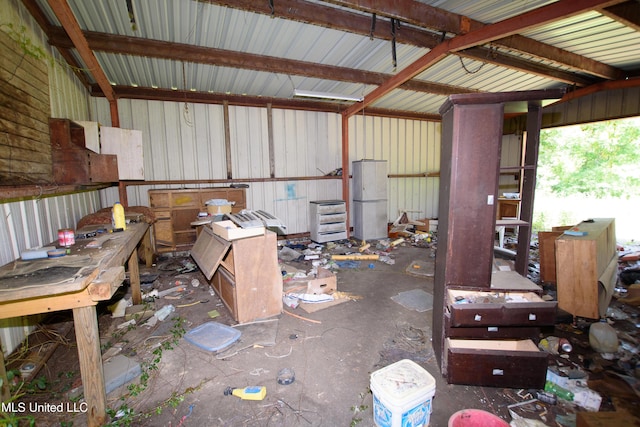 garage featuring metal wall