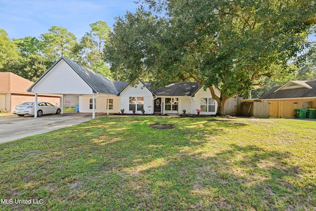 view of front of house with a front yard, a porch, and a garage