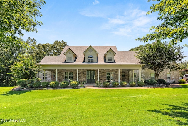 445 Carey Chapel Rd, Red Banks, MS 38661 - new england style home with french doors, a front lawn, stone siding, and a porch