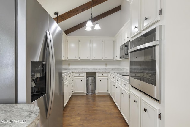 121 Kenbridge Ln, Madison, MS 39110 - kitchen with white cabinets, a notable chandelier, black appliances, and dark wood-type flooring