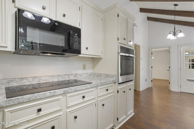121 Kenbridge Ln, Madison, MS 39110 - kitchen with pendant lighting, light countertops, lofted ceiling with beams, black appliances, and dark wood-type flooring