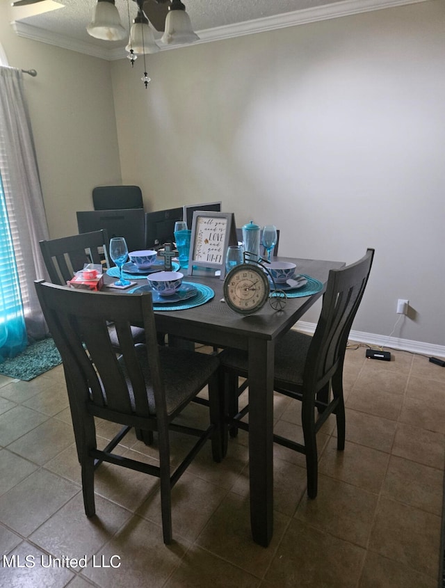 tiled dining area with crown molding