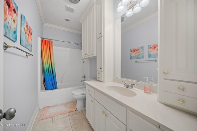 25 Savannah Cir, Brandon, MS 39047 - bathroom featuring ornamental molding, vanity, toilet, tile patterned flooring, and shower / bath combo