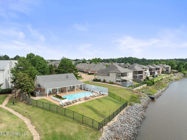 25 Savannah Cir, Brandon, MS 39047 - aerial view of residential area with a pool area and a large body of water