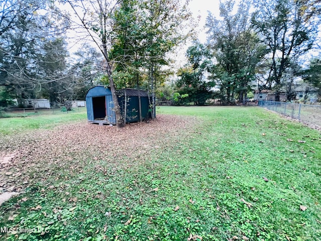 view of yard featuring a storage shed