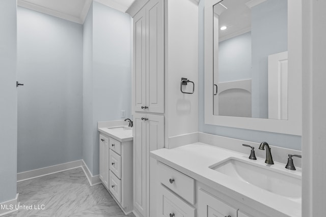 bathroom featuring vanity and crown molding