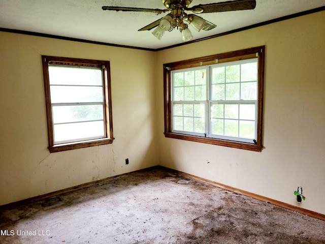 818 Cedar Grove Ave, Picayune, MS 39466 - empty room featuring baseboards, ornamental molding, and a ceiling fan