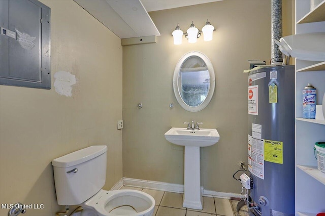 428 Simpson Cir, Mendenhall, MS 39114 - bathroom featuring water heater, electric panel, tile patterned floors, toilet, and a sink