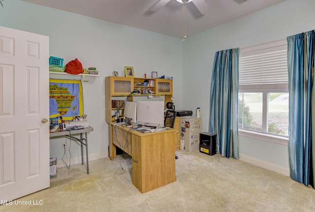 102 Grand Bear Cir, Vicksburg, MS 39183 - office area with carpet flooring, baseboards, and ceiling fan