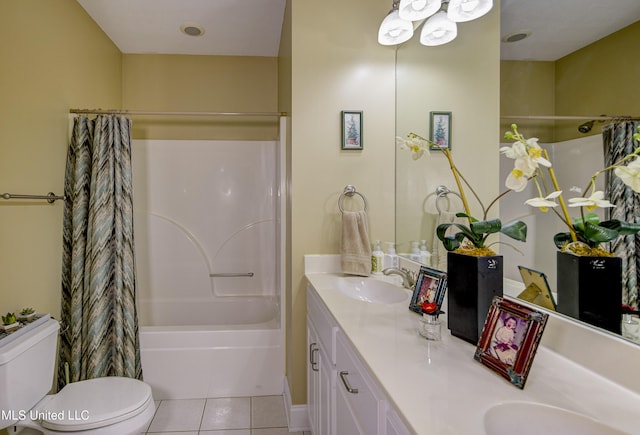 102 Grand Bear Cir, Vicksburg, MS 39183 - bathroom with a sink, toilet, shower / tub combo with curtain, tile patterned flooring, and double vanity